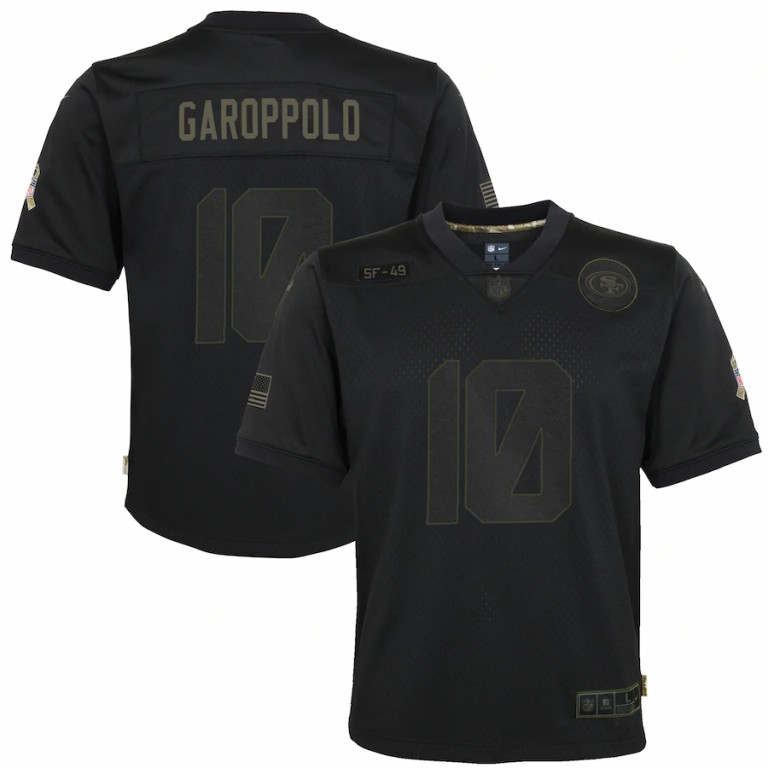 NFL San Francisco 49ers #10 Jimmy Garoppolo Nike Youth 2020 Salute to Service Game  Black jerseys
